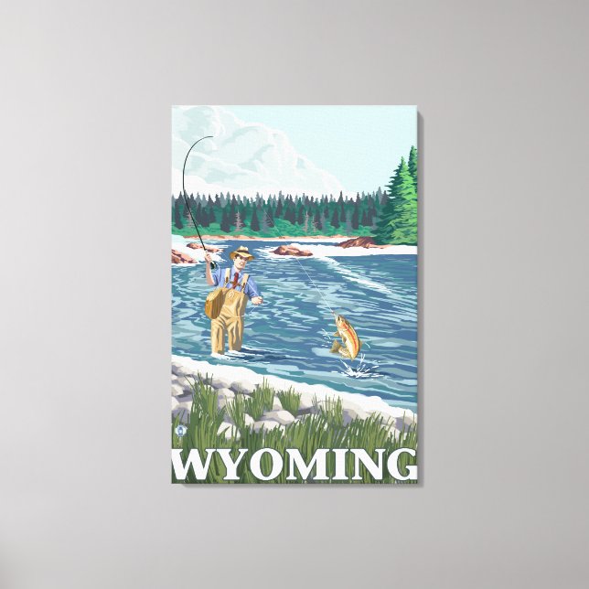 Fly FishermanWyomingVintage Travel Poster Canvas Print (Front)