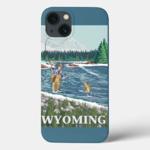 Fly FishermanWyomingVintage Travel Poster iPhone 13 Case