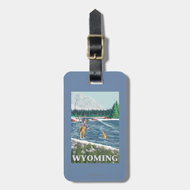 Fly FishermanWyomingVintage Travel Poster Luggage Tag (Front Vertical)