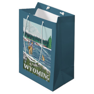Fly FishermanWyomingVintage Travel Poster Medium Gift Bag