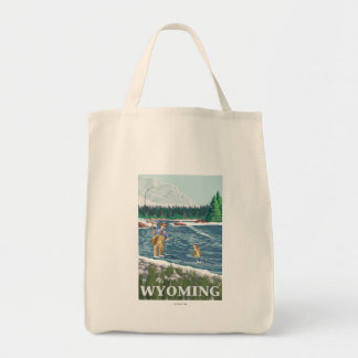 Fly FishermanWyomingVintage Travel Poster Tote Bag