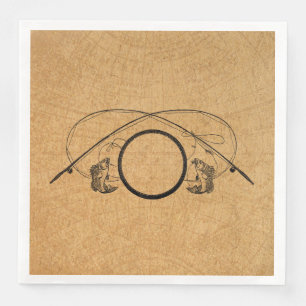 Fly Fishing Antique FIshing Rods Art Illustration Paper Dinner Napkins