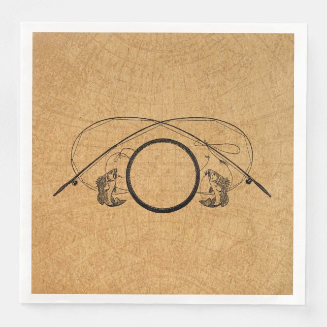 Fly Fishing Antique FIshing Rods Art Illustration Paper Dinner Napkins (Front)