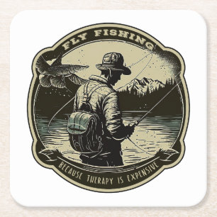 Fly Fishing - Because Therapy Is Expensive Square Paper Coaster