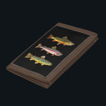 Fly Fishing - Book, Brown, Rainbow - Men's Trifold Wallet<br><div class="desc">A wallet for fishermen and fisherwomen and ichthyologists. Features three beautiful trout - the Brook,  the Rainbow and the Brown. Looks sharp! Great gift for Christmas,  Birthday,  special day,  ANY days of the year! Many more items available with this design. Design from 3 watercolor paintings by Doug Shultz.</div>