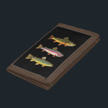 Fly Fishing - Book, Brown, Rainbow - Men's Trifold Wallet<br><div class="desc">A wallet for fishermen and fisherwomen and ichthyologists. Features three beautiful trout - the Brook,  the Rainbow and the Brown. Looks sharp! Great gift for Christmas,  Birthday,  special day,  ANY days of the year! Many more items available with this design. Design from 3 watercolor paintings by Doug Shultz.</div>