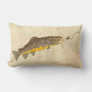 Fly Fishing Brook Brown Trout Lumbar Pillow