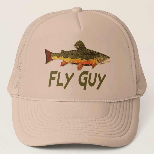Fly Fishing Brook Trout Fisherman Trucker Hat (Front)