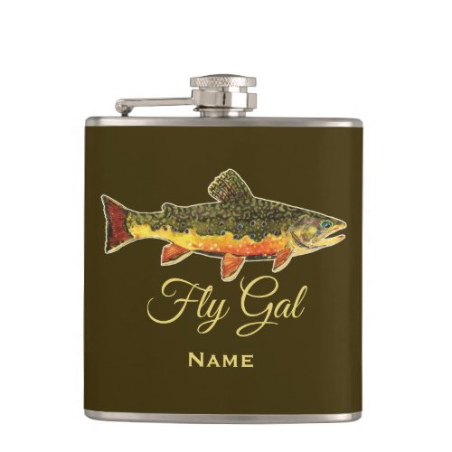 Fly Fishing Brook Trout FLY GAL for Her Womens Flask