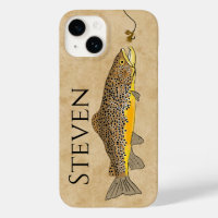  iPhone 15 Pro Retro Graphic Nature Trout Illustration Vintage  Fly Fishing Case : Cell Phones & Accessories