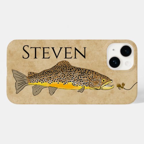 Fly Fishing Brown Trout Custom Name Case_Mate iPhone 14 Case