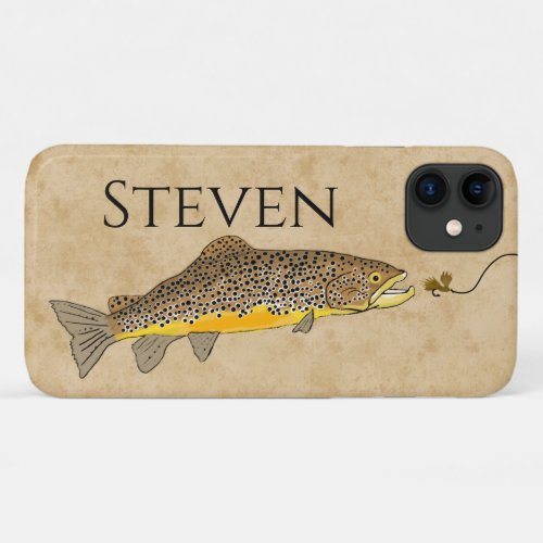 Fly Fishing Brown Trout Custom Name iPhone 11 Case