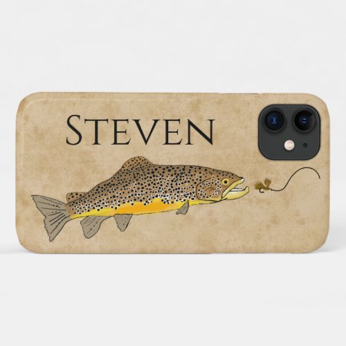 Fly Fishing Brown Trout Custom Name iPhone 11 Case