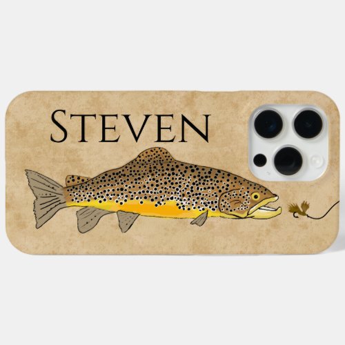 Fly Fishing Brown Trout Custom Name iPhone 15 Pro Max Case