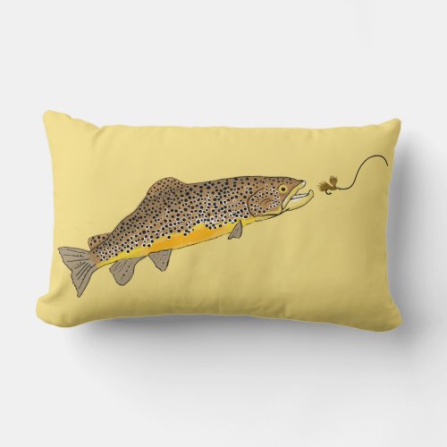 Fly Fishing Brown Trout Lumbar Pillow