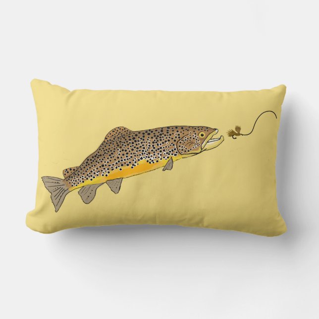 Fly Fishing Brown Trout Lumbar Pillow (Front)