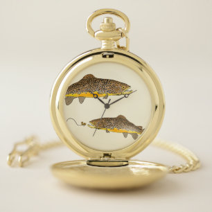 Fly Fishing Brown Trout Pocket Watch