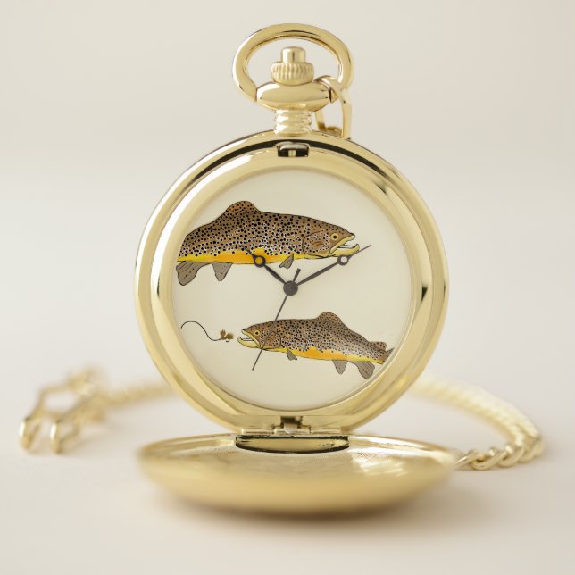 Fly Fishing Brown Trout Pocket Watch (Inside)
