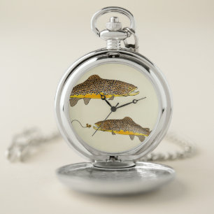 Fly Fishing Brown Trout Pocket Watch