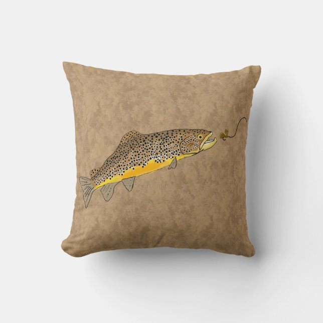Fly Fishing Brown Trout Throw Pillow (Front)