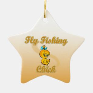 Fly Fishing Chick Ceramic Ornament