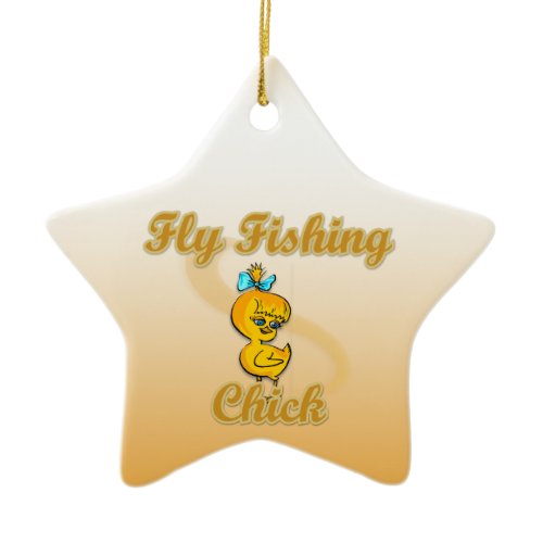 Fly Fishing Chick Ceramic Ornament
