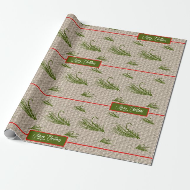Fly Fishing Christmas Wrapping Paper (Unrolled)