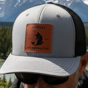 Fly Fishing Club Fisherman's Boating Trip Keepsake Leather Patch Hat