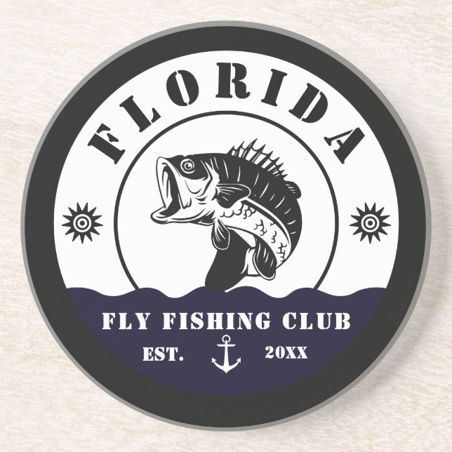 Fly Fishing Club trip Fisherman camping Leather Pa Coaster (Front)