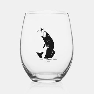 Fly Fishing Fish Jump Larvea Hook Fisherman Gift Stemless Wine Glass