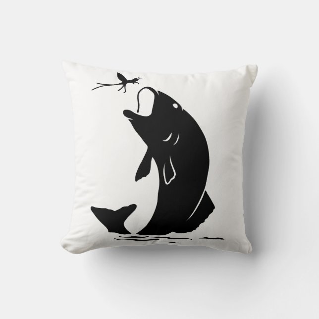 Fly Fishing Fish Jump Larvea Hook Fisherman Gift Throw Pillow (Front)