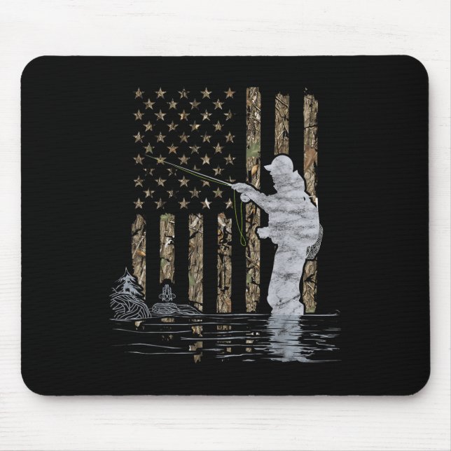 Fly Fishing Fisherman American Flag Camouflage Fly Mouse Pad (Front)
