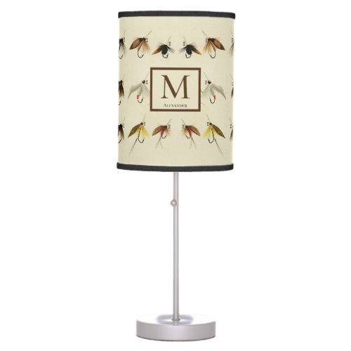 Fly Fishing Flies Watercolor Trout Fishermen Table Lamp