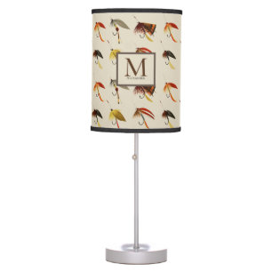 Fly Fishing Flies Watercolor Trout Fishermen Table Table Lamp