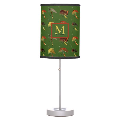 Fly Fishing Flies Watercolor Trout Fishermen Table Table Lamp