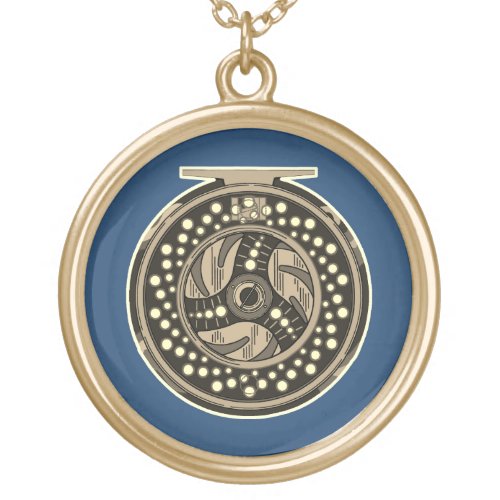 Fly Fishing Fly Reel Artwork for Fly Fisherwomen Gold Plated Necklace