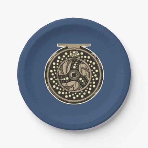 Fly Fishing Fly Reel Blue Party Paper Plates
