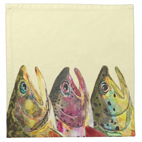 Fly Fishing for Three Big Fat Trout Cloth Napkin