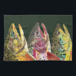 Fly Fishing for Three Big Fat Trout Towel<br><div class="desc">This design features three big trout - the Brook Trout, salvelinus fontinalis; the Rainbow Trout, oncorhynchus mykiss; and, the Brown Trout, salmo trutta. The art for each of these three fish is from an original watercolor paintings by Mr. Trout Whiskers. A great item for anyone who loves fishing for these...</div>