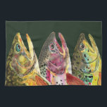 Fly Fishing for Three Big Fat Trout Towel<br><div class="desc">This design features three big trout - the Brook Trout, salvelinus fontinalis; the Rainbow Trout, oncorhynchus mykiss; and, the Brown Trout, salmo trutta. The art for each of these three fish is from an original watercolor paintings by Mr. Trout Whiskers. A great item for anyone who loves fishing for these...</div>