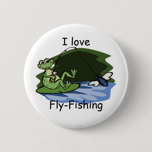 Fly Fishing Frog Button