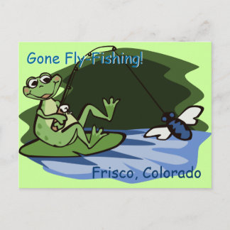 Fly-Fishing Frog Postcard