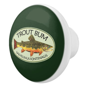 Fly Fishing Funny TROUT BUM Ceramic Knob