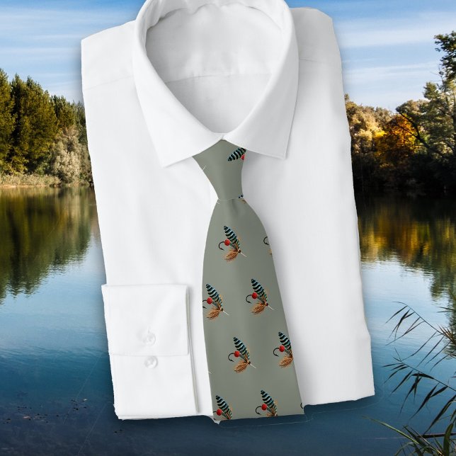 Fly Fishing Gray Pattern Fisherman Neck Tie (Creator Uploaded)