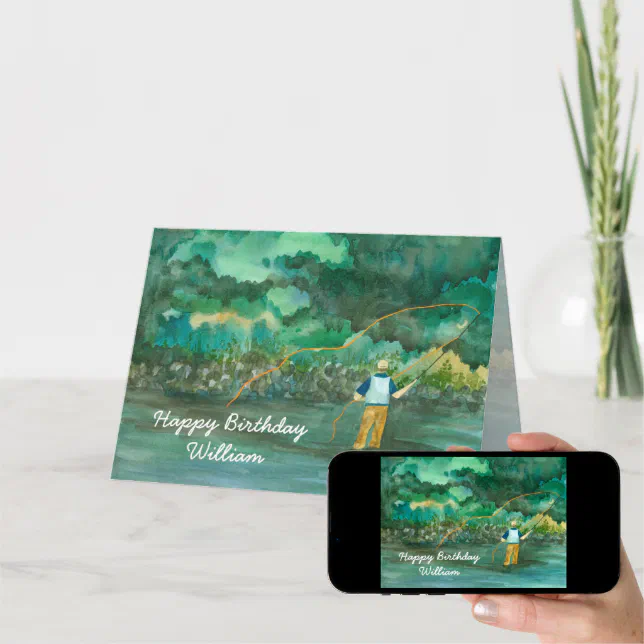 Fly Fishing Happy Birthday Custom Name Card Zazzle