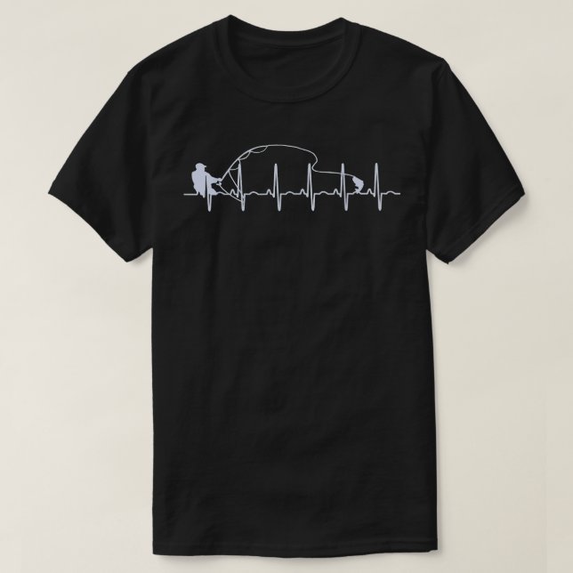 Fly Fishing Heartbeat Fish EKG Trout Fishing T-shi T-Shirt (Design Front)