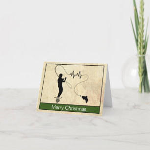 Fly Fishing Heartbeat Man Merry Christmas Card