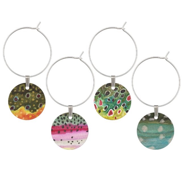 Fly Fishing Ichthyology Beautiful Fish Skins Wine Charm (Staggered)