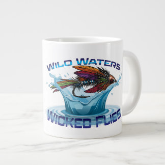 Fly fishing illustrtion Wild Waters, Wicked Flies Giant Coffee Mug