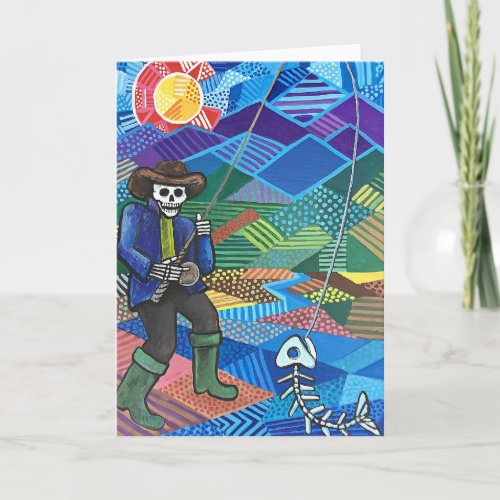 Fly Fishing in Colorado Skull  Skeleton Style Card